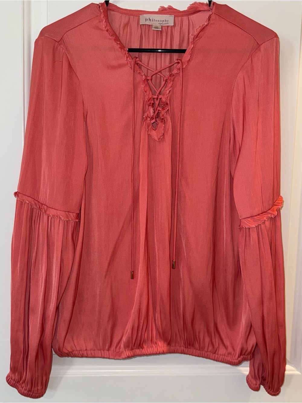 Philosophy Rose Lace-Up Billowy Long Sleeve Blouse